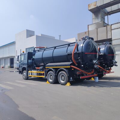 HOWO 15CBM Truck hút nước thải chân không với loại ổ 6 × 4 và công suất động cơ 266HP để làm sạch chất thải đô thị và công nghiệp